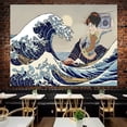 thumbnail image 1 of Nordic-style Instagram-worthy wallpaper for dorm rooms, featuring a Ukiyo-e print of a girl. Thick velvet fabric, 200x150cm, with a 6m starlight lamp., 1 of 1