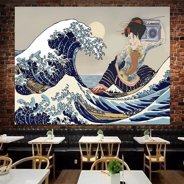 Papel pintado de estilo nórdico digno de Instagram para dormitorios, con diseño de chica Ukiyo-e, hecho de terciopelo grueso, 150 x 130 cm.