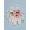 thumbnail image 3 of BemeyourBBs Newborn Baby Girls Outfit I'M My Daddy's Girl Letter Print Romper Floral Pants Set Headband Hat Spring Fall Winter Clothes, 3 of 9
