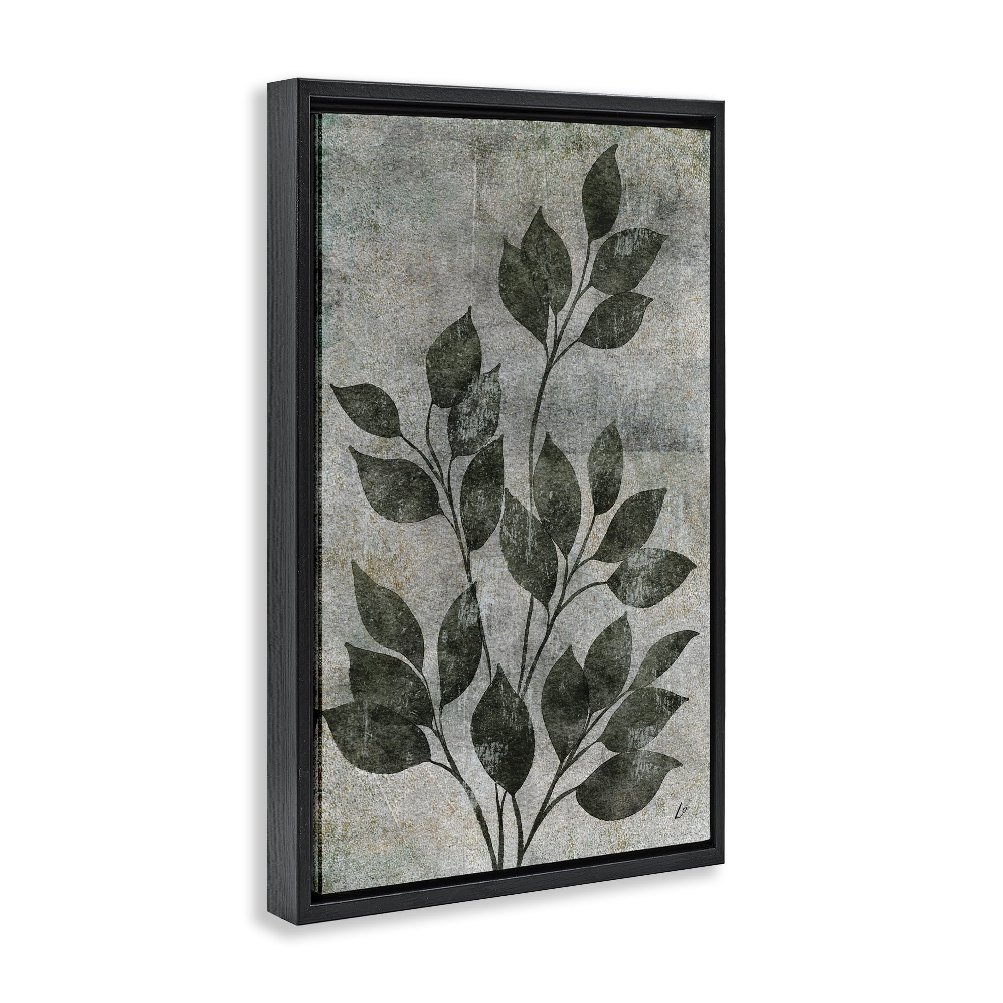 Stupell Industries Love & Leaves Rustic Plants & Flowers Painting Black Floater Framed Canvas Art Print Wall Art, 21 x 31