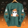 thumbnail image 2 of Xinoom Women Halloween Crewneck Pullover Sweatshirt, Cute Ghost Pumpkin Bat Pattern Long Sleeve Tops, Loose Fit Casual Shirts for Holiday Daily Wear Army Green,M, 2 of 8