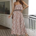 thumbnail image 2 of Women's Boho Maxi Dress Summer Beach Party Floral Casual Ruffle Elegant Off Shouler Strapless Tube Top Bohemian Long Dresses Coffee Brown Medium, 2 of 4