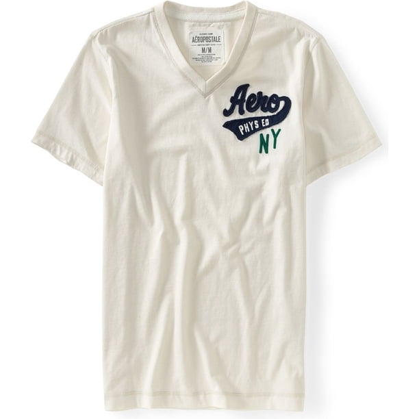 Camiseta gráfica Aeropostale con cuello en V para hombre, color blanco roto, grande