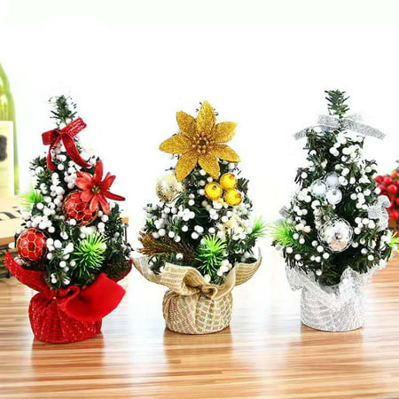 Tabletop Mini Artificial Christmas Tree With Ribbon Bow And Ball Ornaments Decorations For Home Office 20cm
