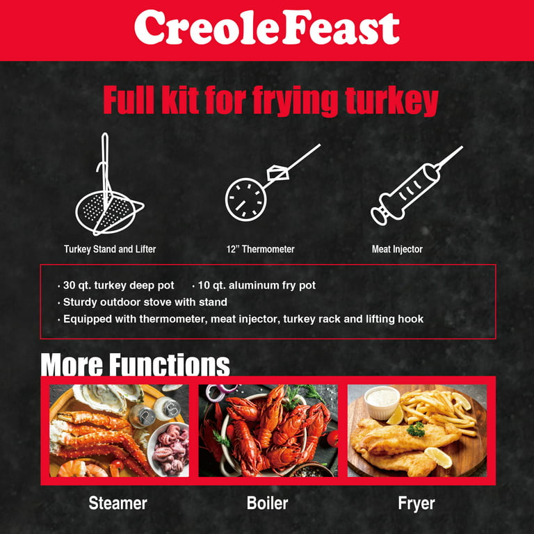 CreoleFeast TFS3010 Propane 30 Qt. Turkey and 10 Qt. Fish Fryer Boiler  Steamer Set –