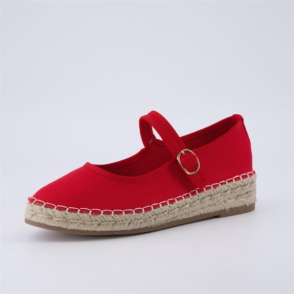 Cushionaire Tapas Canvas Mary Jane Flat Espadrilles for Women, Cushioned Comfort Closed Toe with Adjustable Strap
