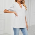 thumbnail image 5 of Womens Shirts Blouse Women's Fashion V-neck Solid Colour T-shirt Hollow Bubble Sleeve Loose Top, 5 of 6