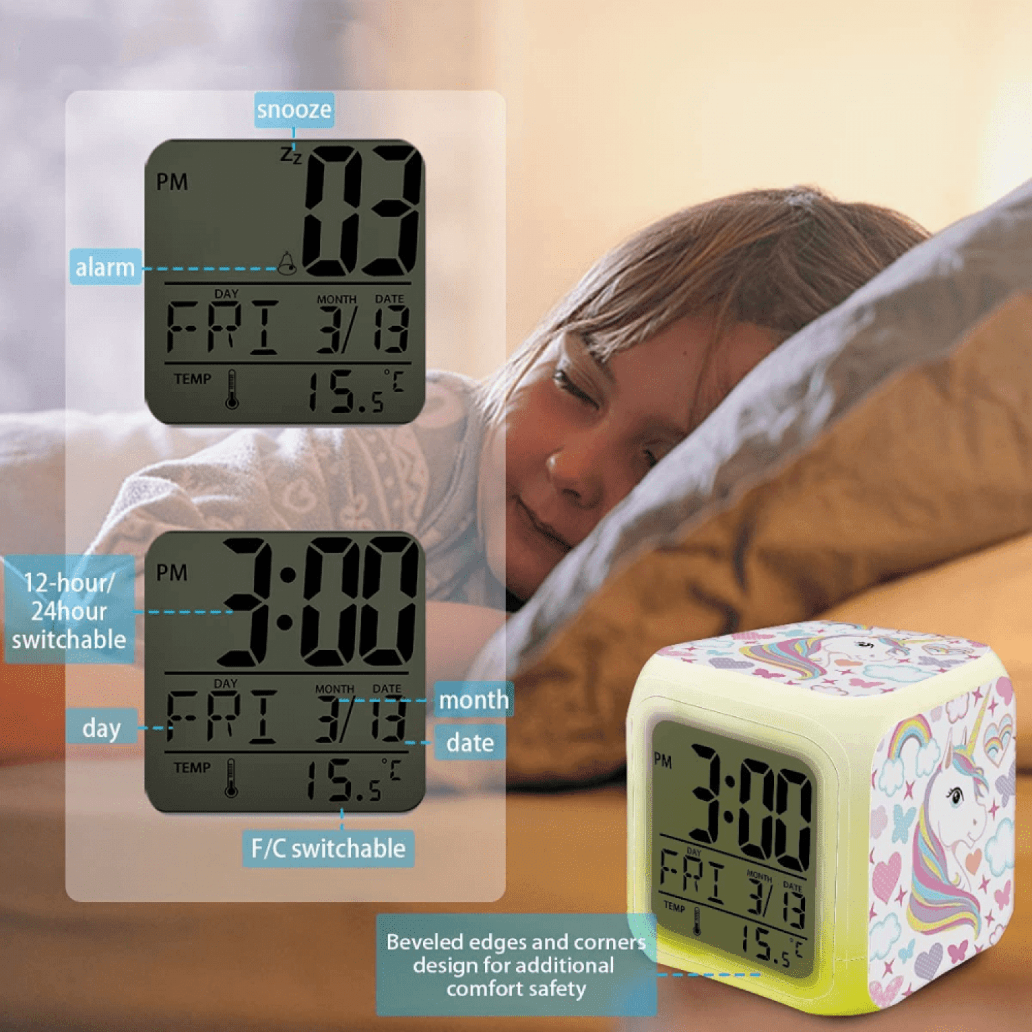 今ならほぼ即納！ Digital Alarm Clock , Led Bedroom Easy Setting Cube Wake Up