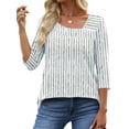 thumbnail image 3 of UVN Summer Square Neck Blouses for Women 3/4 Sleeve Shirt Ladies Dressy Casual Button Tunic Tops, 3 of 9