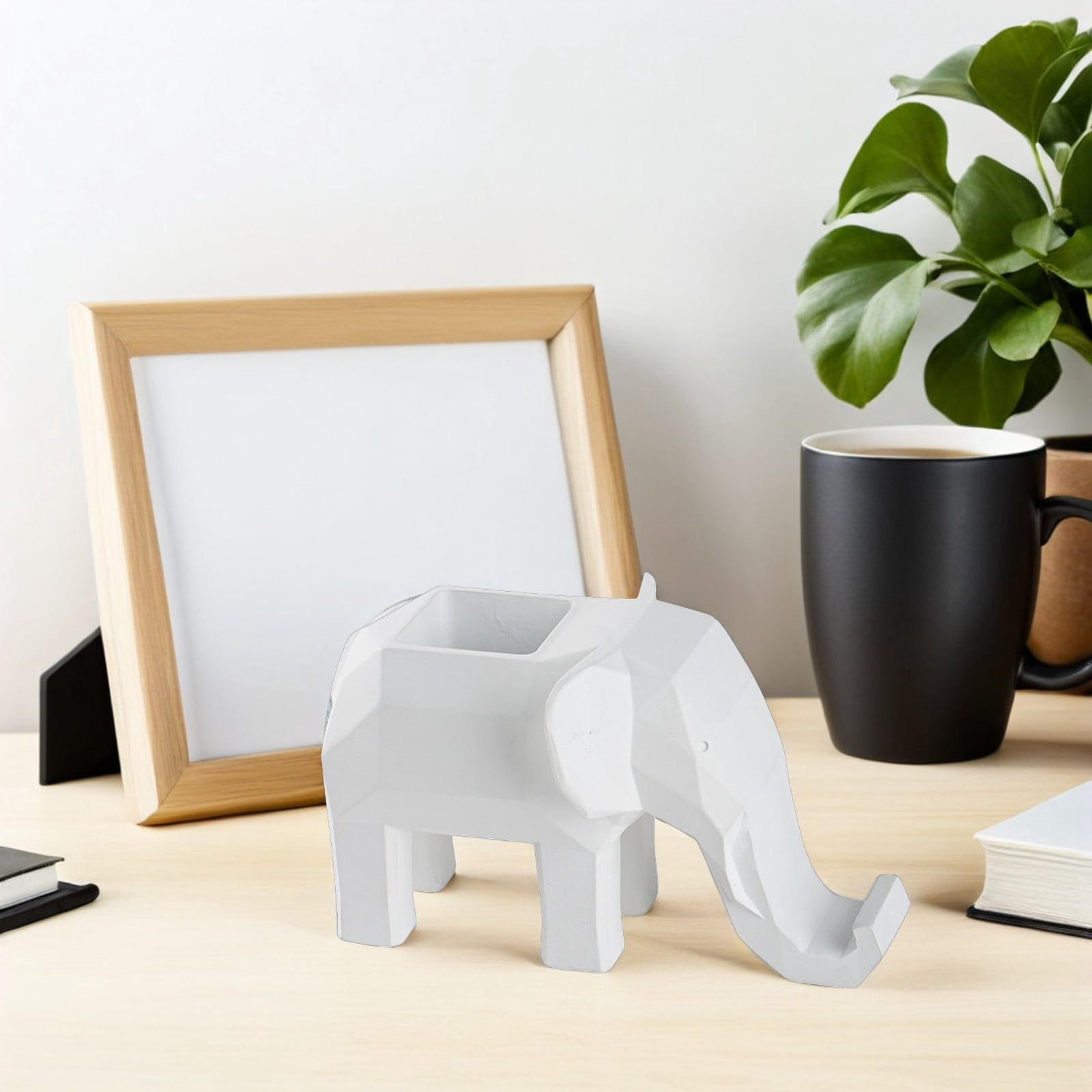 OUNONA Resin Elephant Desk Organizer with Phone Holder, Multifunctional Office and Home Desk Accessory