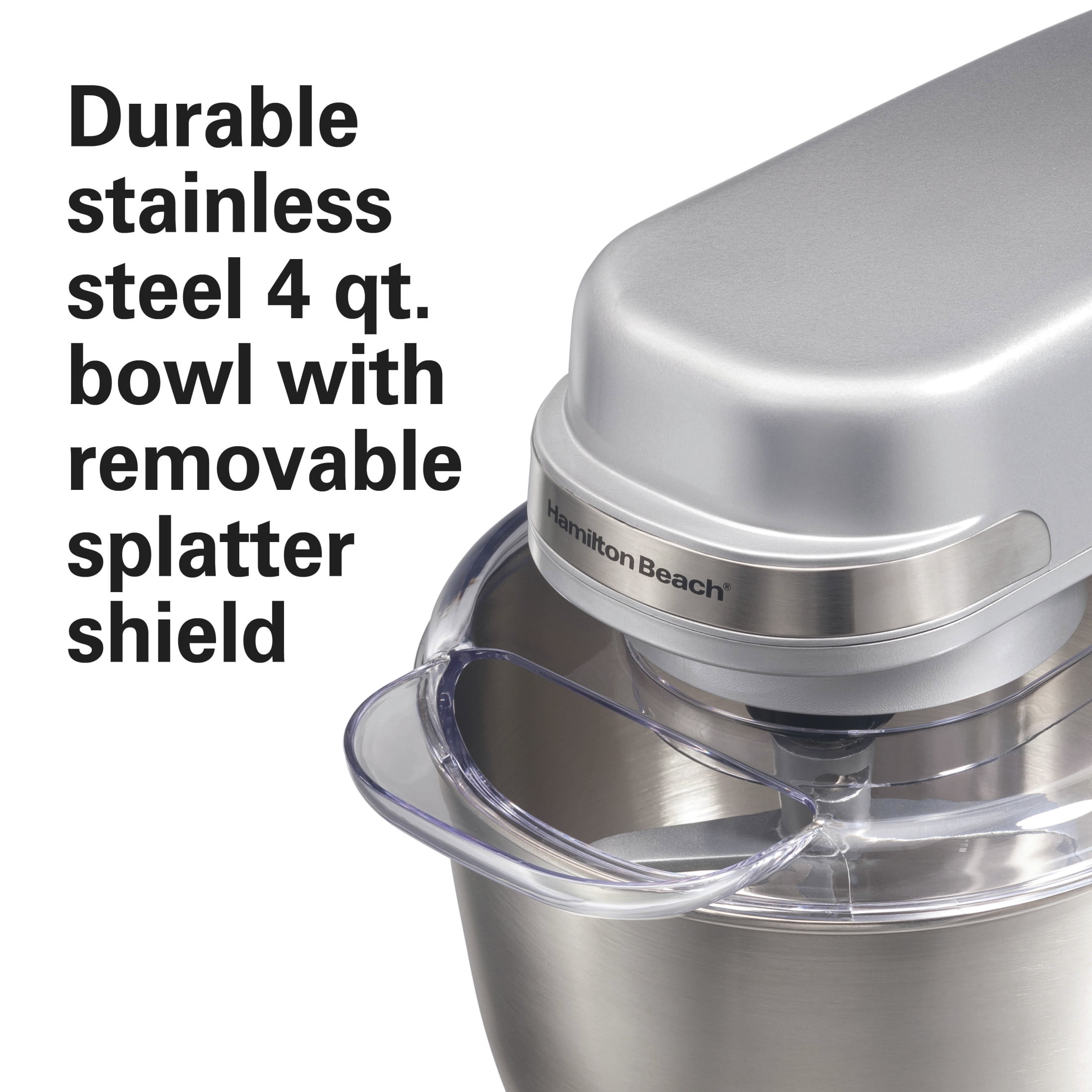 Hamilton Beach 4 Quart Stand Mixer for Kitchen, 7 Speeds, Tilt-Head, Dough Hook, Whisk & Flat Beater, Silver