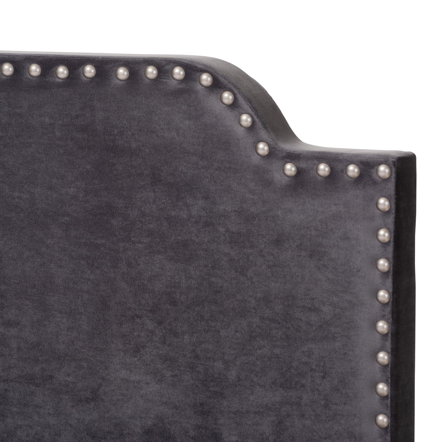 Luxury Velvet Queen Bed - Nailhead Trim Upholstered Bed Frame - Grey Bedroom Furniture