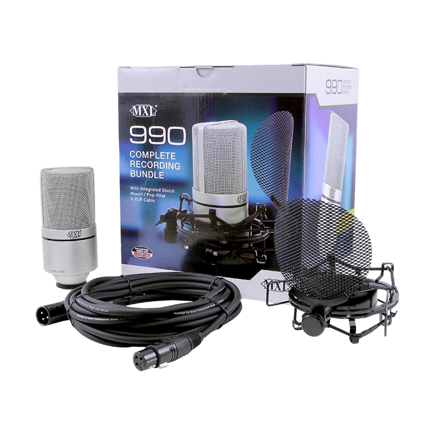 MXL 990 Complete Microphone Recording Bundle with Quick Release Clip