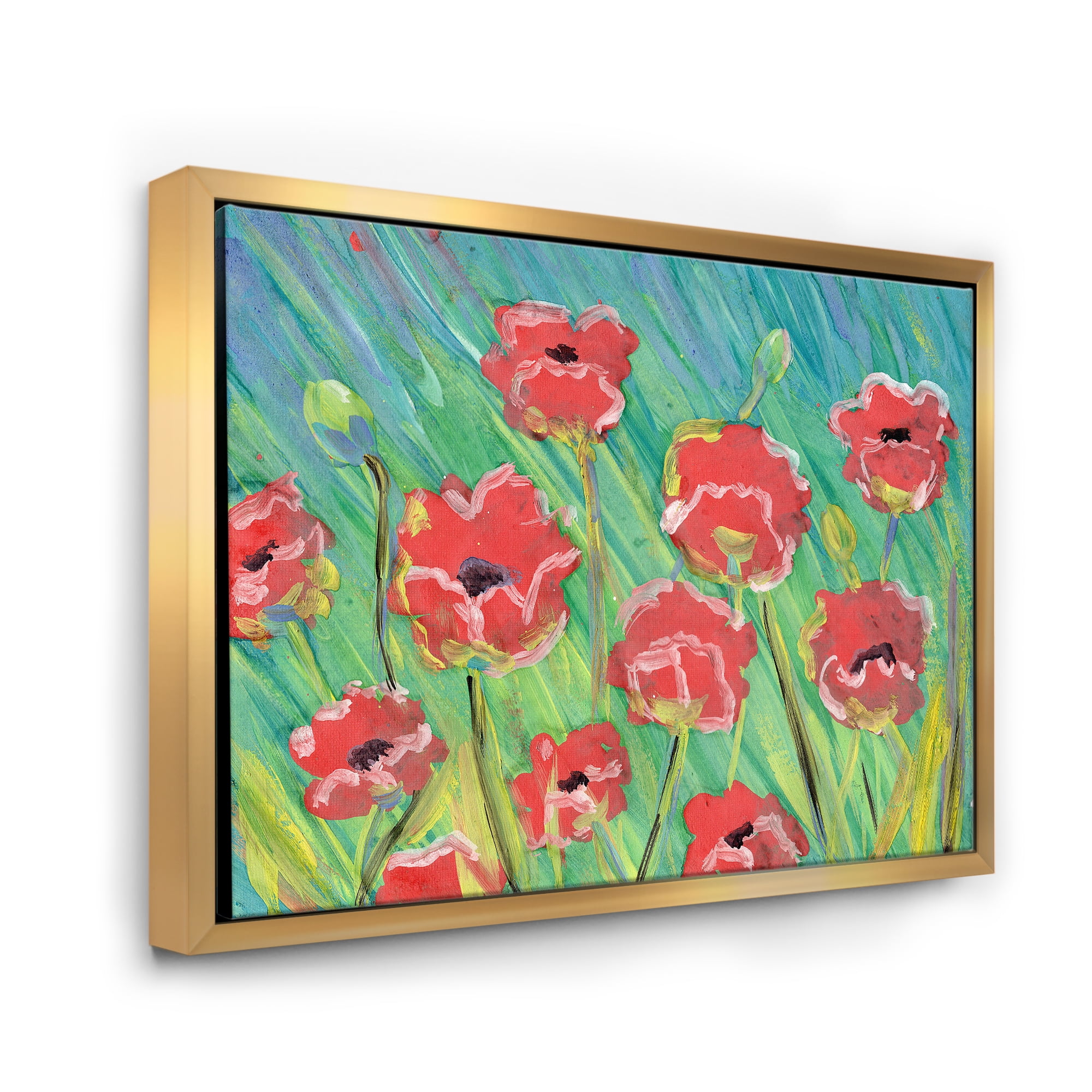 Gouache Of Blooming Red Poppies 32 in x 24 in Framed Painting Canvas Art Print, by Designart