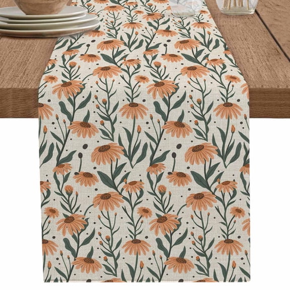 nqOlkjepod Orange Flower Table Runner 108 Inches Long Farmhouse Dress Scarves, Fall Daisies Traditional Fruit Plant Dining Tablerunner for Coffee Table/Kitchen Island/Party Décor, 13" x 108"