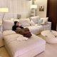 thumbnail image 5 of Modern Home Living Room Sofa Set Furniture White Linen Feather Cream Beige Fabric l Shaped Corner Modular Couches Sectional Sofa My Lux Decor Round, 5 of 6