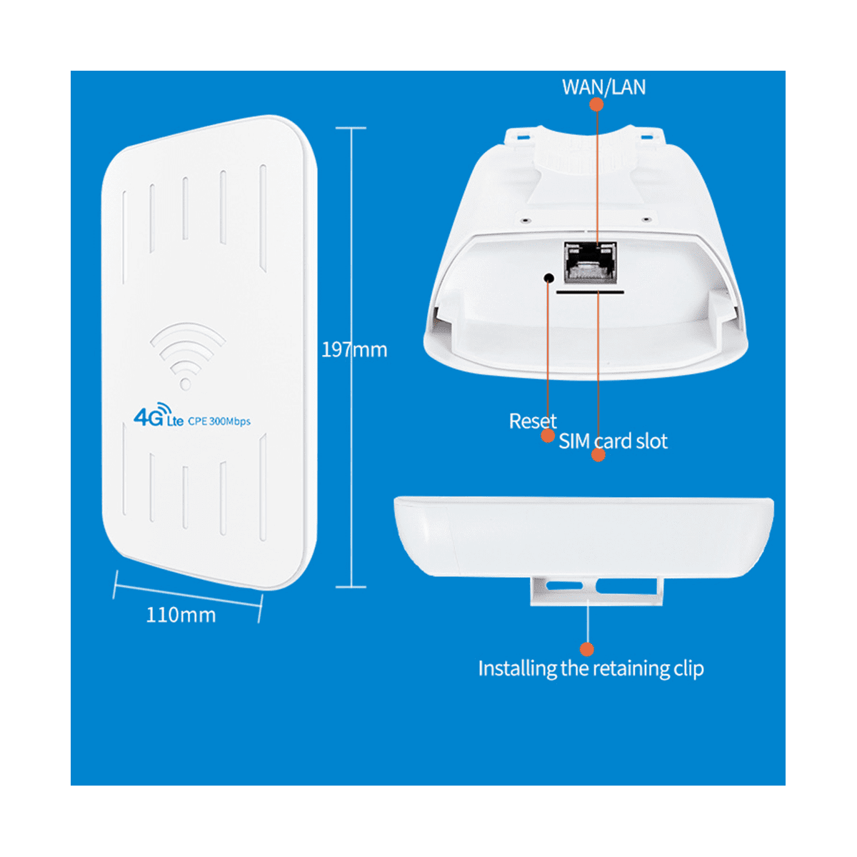 Waterproof Outdoor 4G WiFi Router 300Mbps Wifi Extender with SIM Card 3G/4G  LTE Router Long Range 100M 32 Users-US Plug