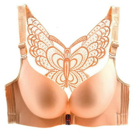 Ashirexll Plus Size Bras for Women no Underwire Comfortable Wireless Full Coverage Bra  Front Closure Butterfly Backless Everyday Bras  Push up Bras for Women Khaki 36C