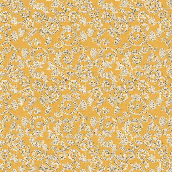 David Textiles Morning Bloom Swirly Floral Gold Cotton 1 Yard Fabric Cut