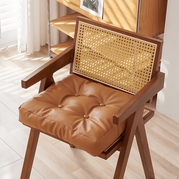 Super Thicken Leather Seat Cushion Waterproof Square Chair Cushion for Dining Room, Kitchen and Office fenze PU Leather Cushion with Handle 17.7"X17.7"X3.15" (1Pack, Brown)