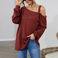 thumbnail image 6 of Womens Cold Shoulder Tops Long Sleeve Shirts Blouse Knit Tunic Casual Tops Loose Fit Cut Loose Shirt with Patterns Shirts for Women Tall Cute Tops for Women Fall Womens Western Shirt Poplin Shirt, 6 of 8