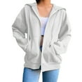 thumbnail image 2 of Qwertyu Womens Hoodies Full Zip Up Jackets with Pockets for Women Cotton Plain Hoodie Outwear Drawstring Hooded Sweatshirt Coat Beige S, 2 of 5