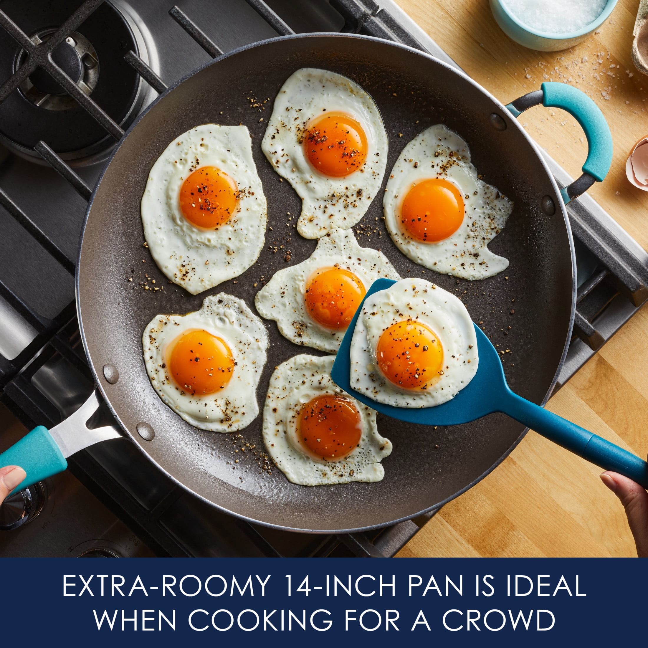 Rachael Ray Cook + Create 14 inch Aluminum Nonstick Frying Pan, Agave Blue