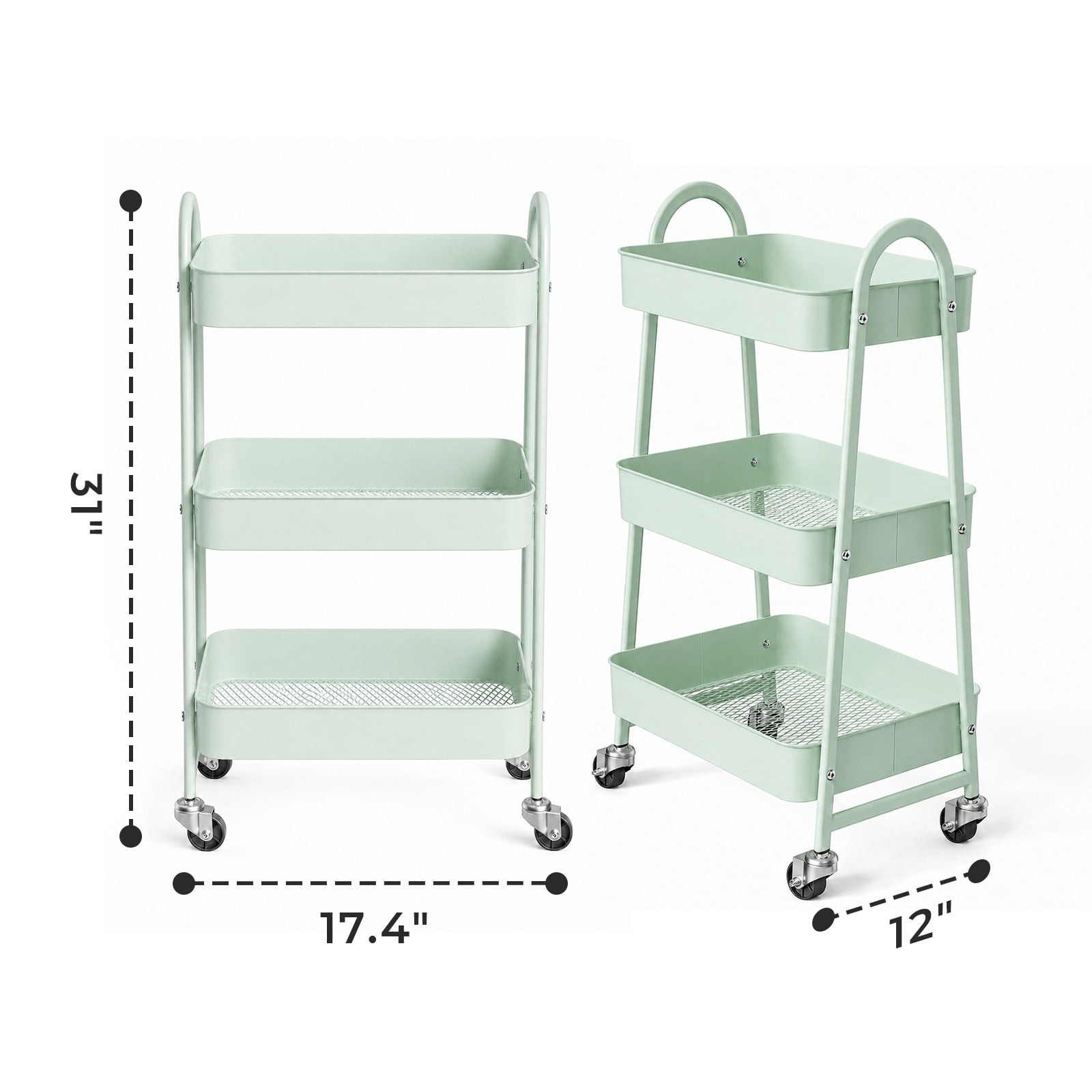 Alvantor 3-Tier Rolling Cart, Metal Rolling Utility Cart with Lockable Wheels, Multi-Functional Heavy Duty Storage Cart Organizer for Bathroom, Kitchen, Living Room, Office