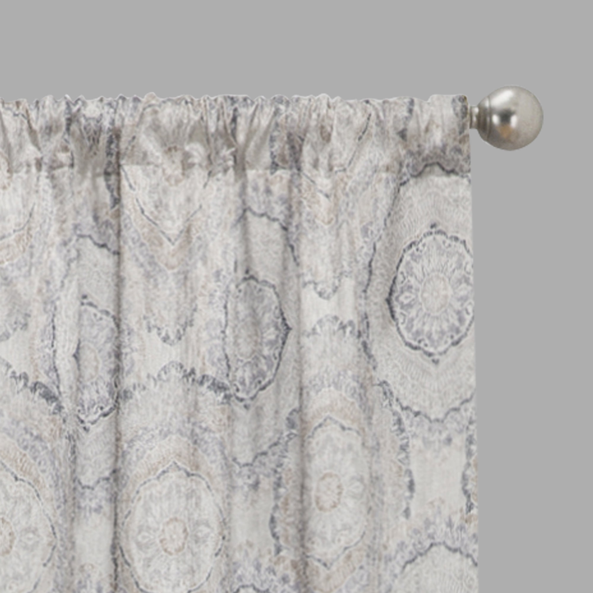 Eclipse Draft Stopper Room Darkening Fleece Lined Rod Pocket, Single Curtain Panel, Charcoal Medallion, 42" W x 84" L