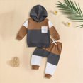 thumbnail image 2 of Xudanell Baby Boy Clothes 6 9 12 18 24 Months 2T 3T Hooded Sweatshirt Top Contrast Colors Elastic Waist Pants 2Pcs Outfits Fall Winter Suit, 2 of 6