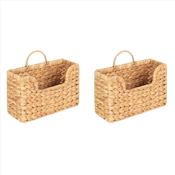 Rollbacks & More 2X Handwoven Water Hyacinth Wall Magazine Holder - Hanging Organizer for Mail, Newspapers & Magazines, Boho Basket