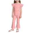 thumbnail image 4 of Amidoa Girls Summer 2 Piece Outfits Kids Ruffle Sleeve T-Shirt and Cute Casual Pants Clothing Sets Pink Size 5T, 4 of 5