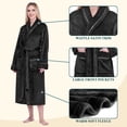 thumbnail image 3 of PAVILIA Soft Plush Women Fleece Robe, Black Cozy Bathrobe, Female Long Spa Robe, Warm Housecoat, Satin Waffle Trim, S/M, 3 of 10