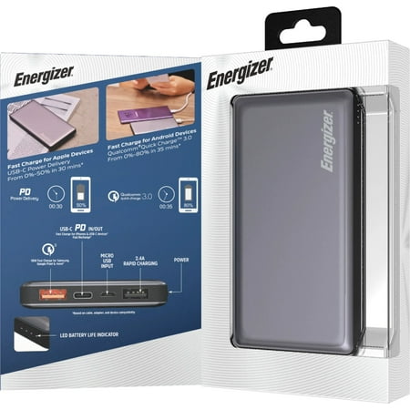 Energizer - UE10015PQ Ultimate Lithium 10,000mAh 18W Fast Charge Portable Charger/Power Bank QC 3.0 & PD 3.0 for Apple, Android & USB Devices - Gray
