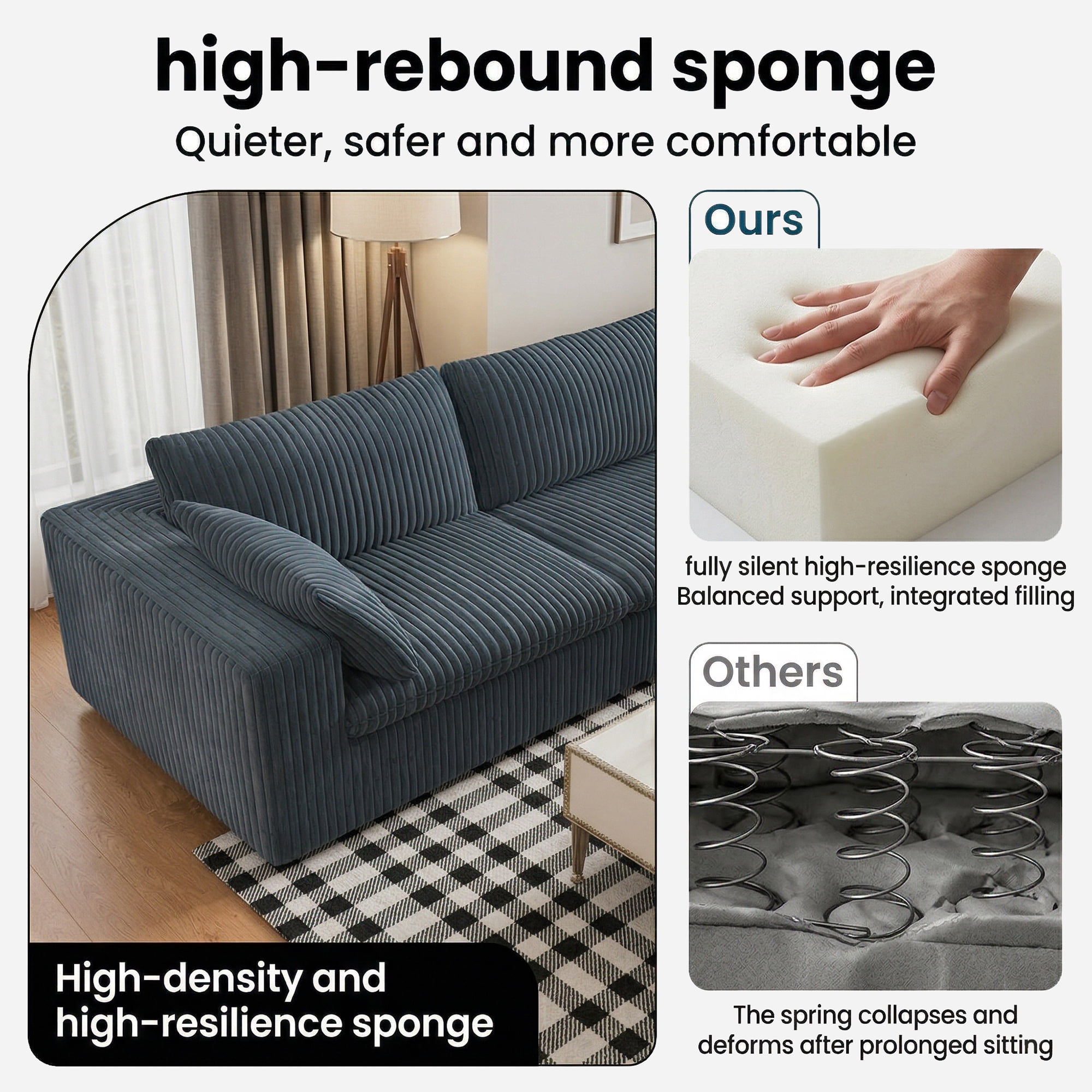 Eyisean 78.8" Corduroy Cloud Loveseat Couch with Ottoman, 2 Seater Comfy Boneless Couch with Throw Pillow, Removable Cushion, Lounge Sofa in a Box, Modular Sectional Sofa for Living Room, Bedroom