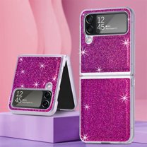 Dteck Case for Samsung Galaxy Z Flip4,Bling Glitter Leather Case Shockproof Hard PC Cover for Galaxy Z Flip4 5G,Rose