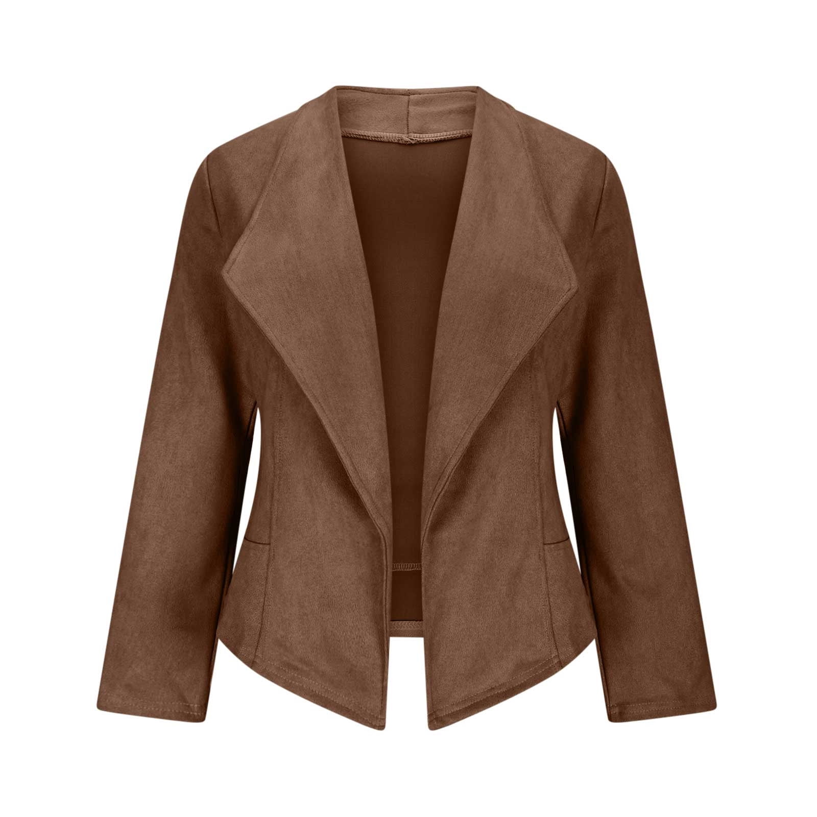 FAVIPT Casual Faux Suede Jacket for Women Long Sleeve Trendy Cropped Coat Lapel Solid Cardigan Fall Winter Outfits Brown,XXL
