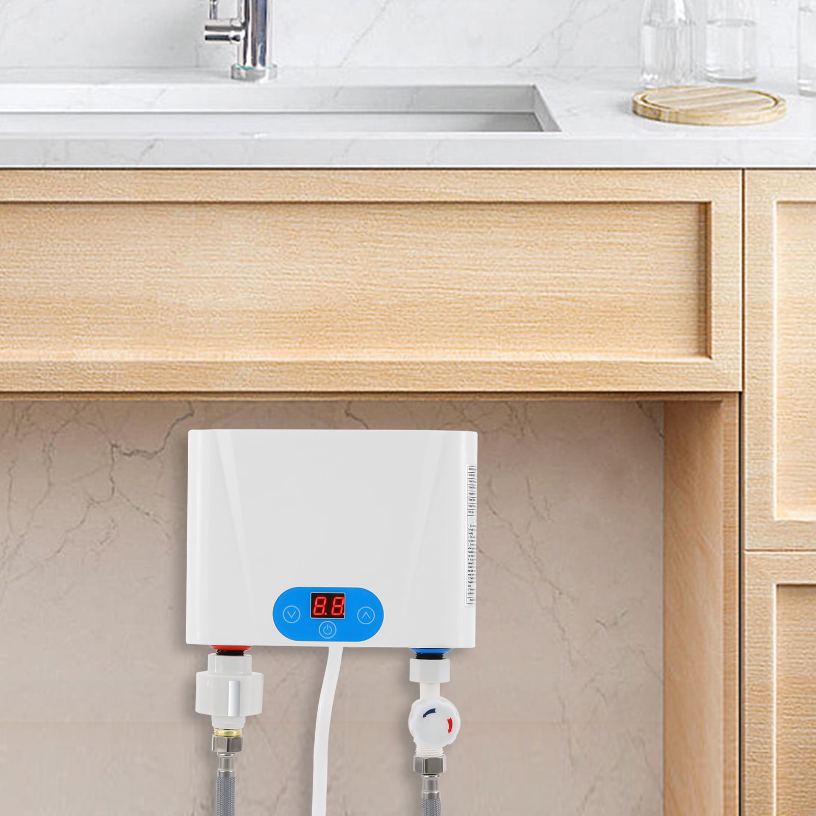 Miumaeov 220V 5.5KW Mini Electric Tankless Water Heater Instant Hot Water Heater with Touch Control for Sink Wall Mounted