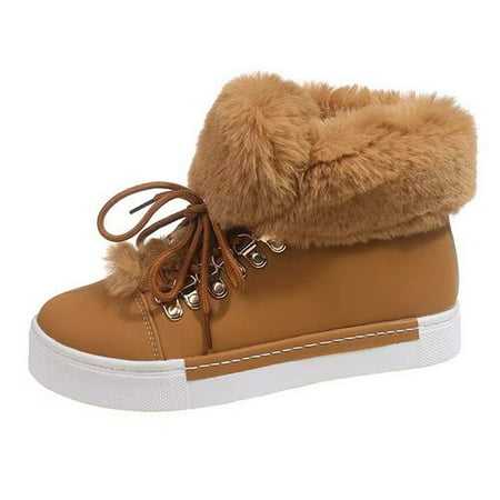 

fvwitlyh Snow Boots for Women S Snow Boots Size 6 Ladies Fashion Solid Leather Lace Up Short Boots Warm Plush Flat Arch Support Winter Boots