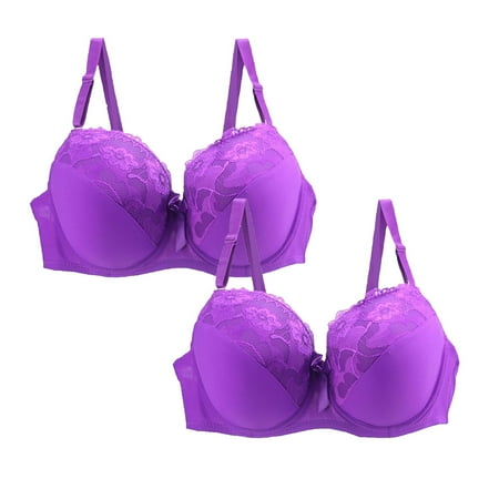 FUNUONY Women s Push Up Lace Bra Underwire Plunge Full Coverage Bras Padded 2Pack Women s Underwear Bra Lace Bra for Women Plus Size Sky Blue 90E