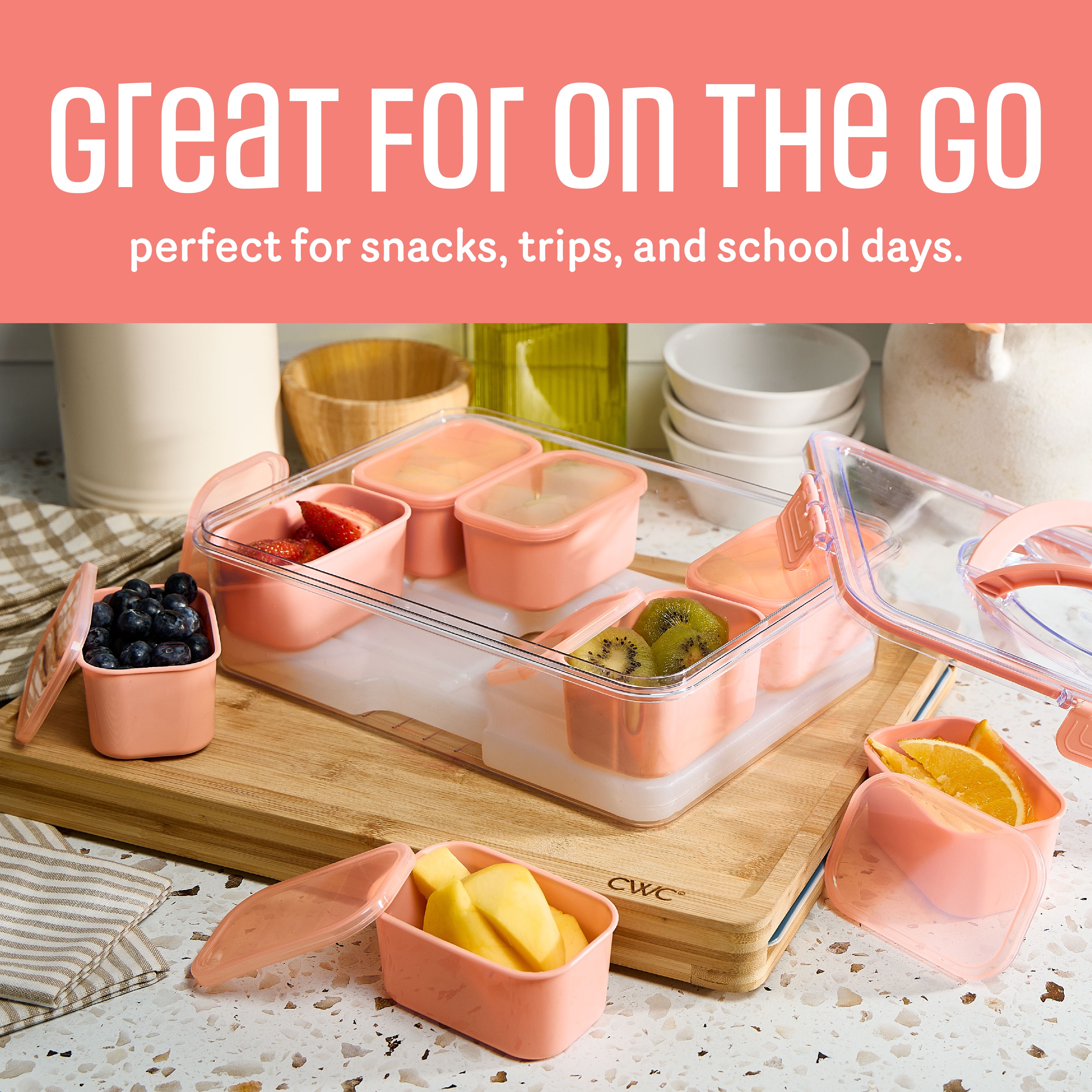 COOK WITH COLOR Snack Container with Ice Pack, Food Storage Containers, Meal Prep Containers, Coral