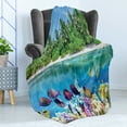 thumbnail image 4 of Island Soft Flannel Fleece Blanket, Sandy Seacoast the Underwater Aquatic World in Maldives Travel Diving Paradise Photo, Cozy Plush for Indoor and Outdoor Use, 70" x 90", Multicolor, by Ambesonne, 4 of 5