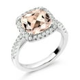 thumbnail image 2 of Gem Stone King 925 Sterling Silver Peach Morganite and White Created Sapphire Women Engagement Ring (2.38 Cttw Cushion 8MM, Available in Size 5, 6, 7, 8, 9), 2 of 6