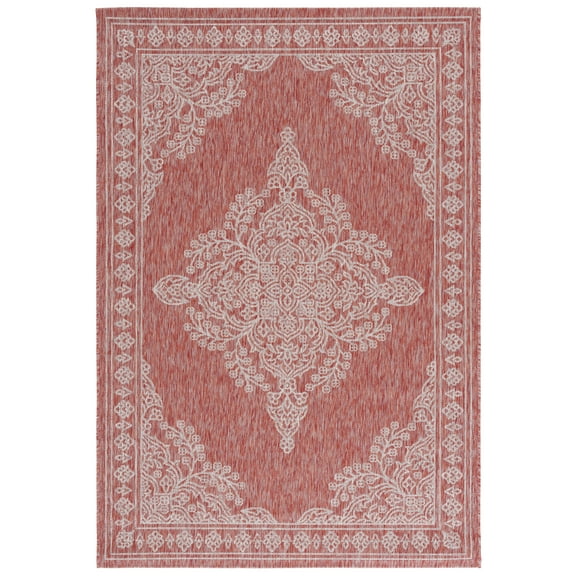 SAFAVIEH Courtyard Alease Medallion Indoor/Outdoor Area Rug, Red/Beige, 5'1" x 7'6"