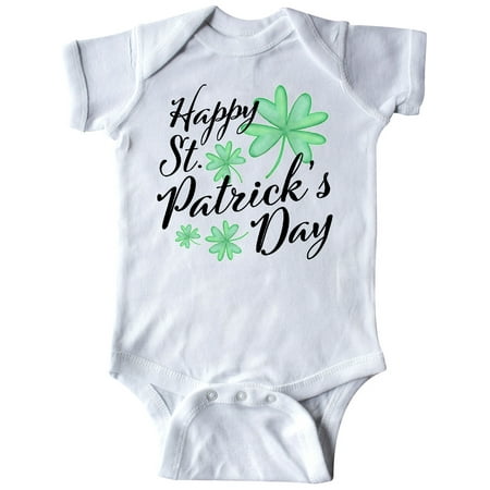 

Inktastic Happy St. Patrick s Day- four leaf clovers Gift Baby Boy or Baby Girl Bodysuit