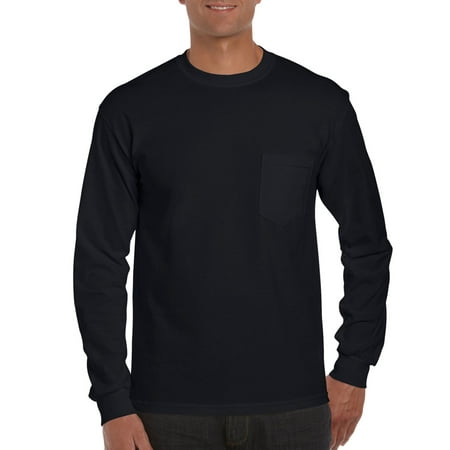 Gildan Mens Ultra Cotton Long Sleeve T Shirt with Pocket 2XL Black Walmart