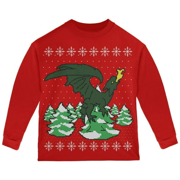 Old Glory Toddler Ugly Christmas Sweater Dragon Winter Long Sleeve T Shirt