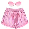 thumbnail image 1 of Shorts metálicos holográficos rosa brillante para mujer Perfashion, 1 of 7