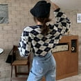thumbnail image 4 of EIMELI Manteau Pull à Carreaux pour Femmes Automne Hiver Rétro Ample Court Cardigan Tricoté Mode Urbaine Style Coréen, 4 of 6
