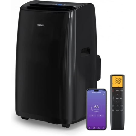 TURBRO 14,000 BTU Smart WiFi Portable Air Conditioner, Powerful Cooling up to 600 Sq ft, 3 in 1 Functions with Backlit Remote, Supports Alexa Voice Control, Easy Installation, Greenland Series, Black